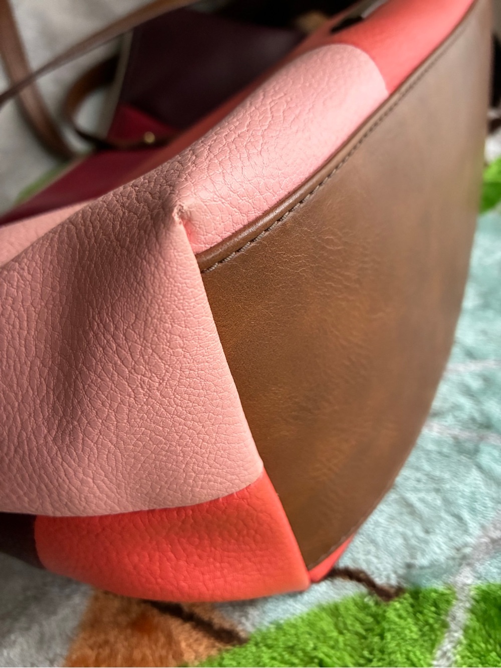 Fossil Colorblock Leather Tote in Pink, Red, Burgundy & Brown Straps - Picture 8 of 9